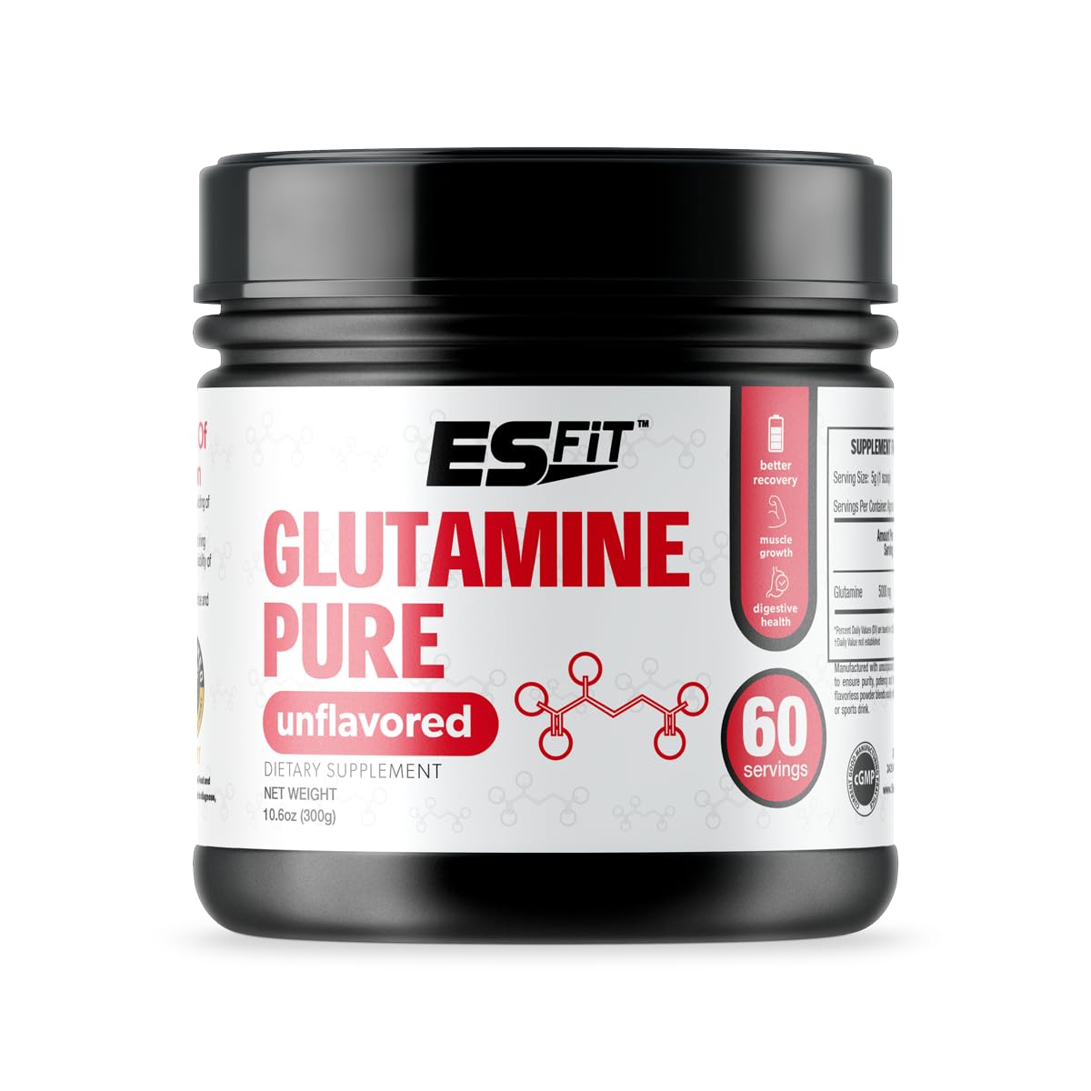 ES FIT Glutamine Powder 5000mg, 60 Servings, 10.58 oz
