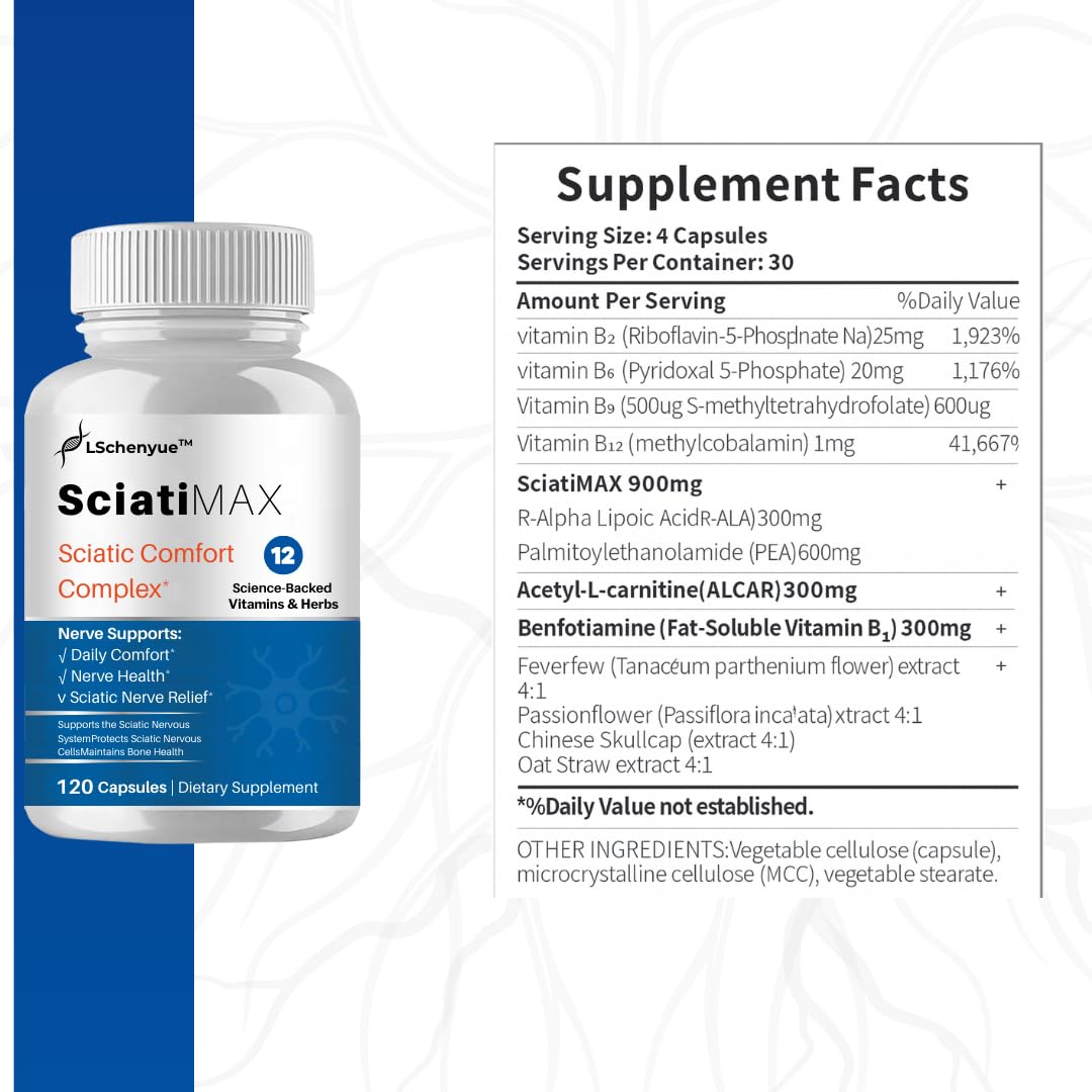 LSchenyue Sciatica Nerve Pain Relief Capsules - Botanical Extracts, Carefully Selected Ingredients, 120 Count