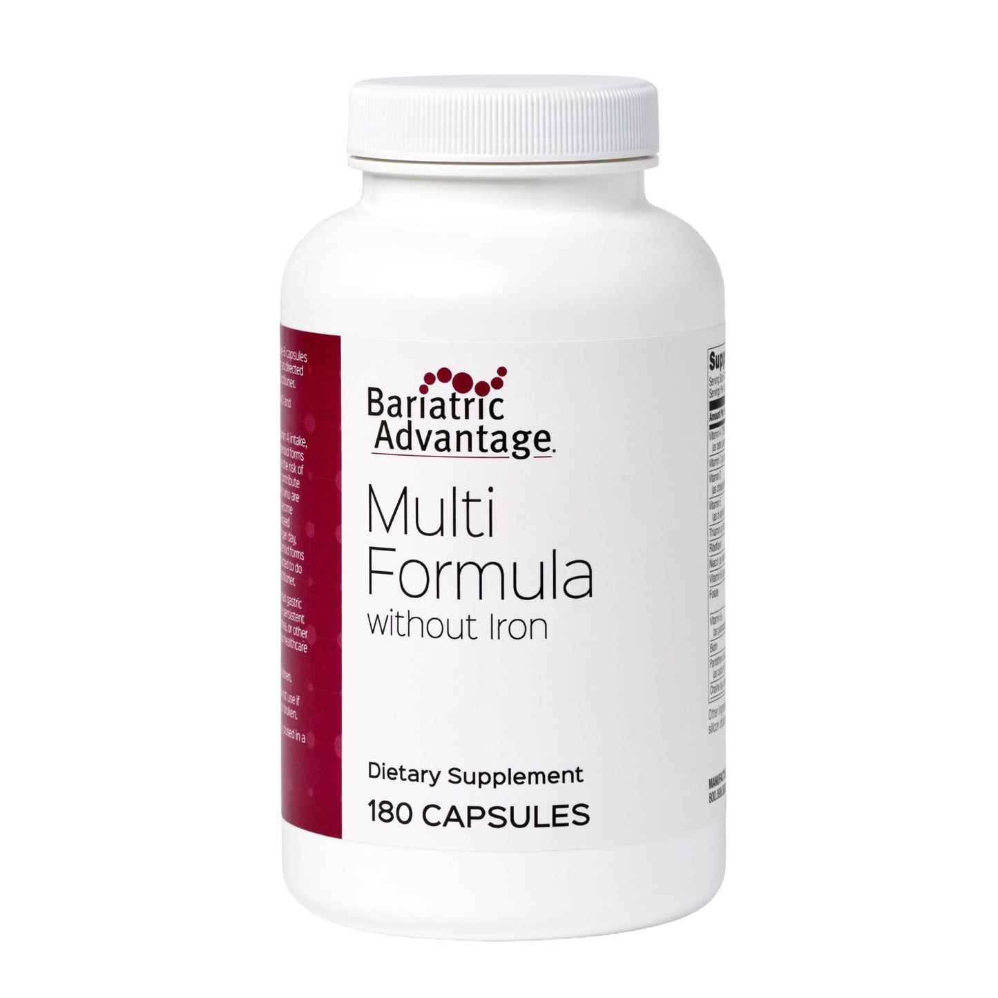 Bariatric Advantage Multi Formula Without Iron High Potency Daily Multivitamin for Bariatric Surgery Patients, 180 Capsules