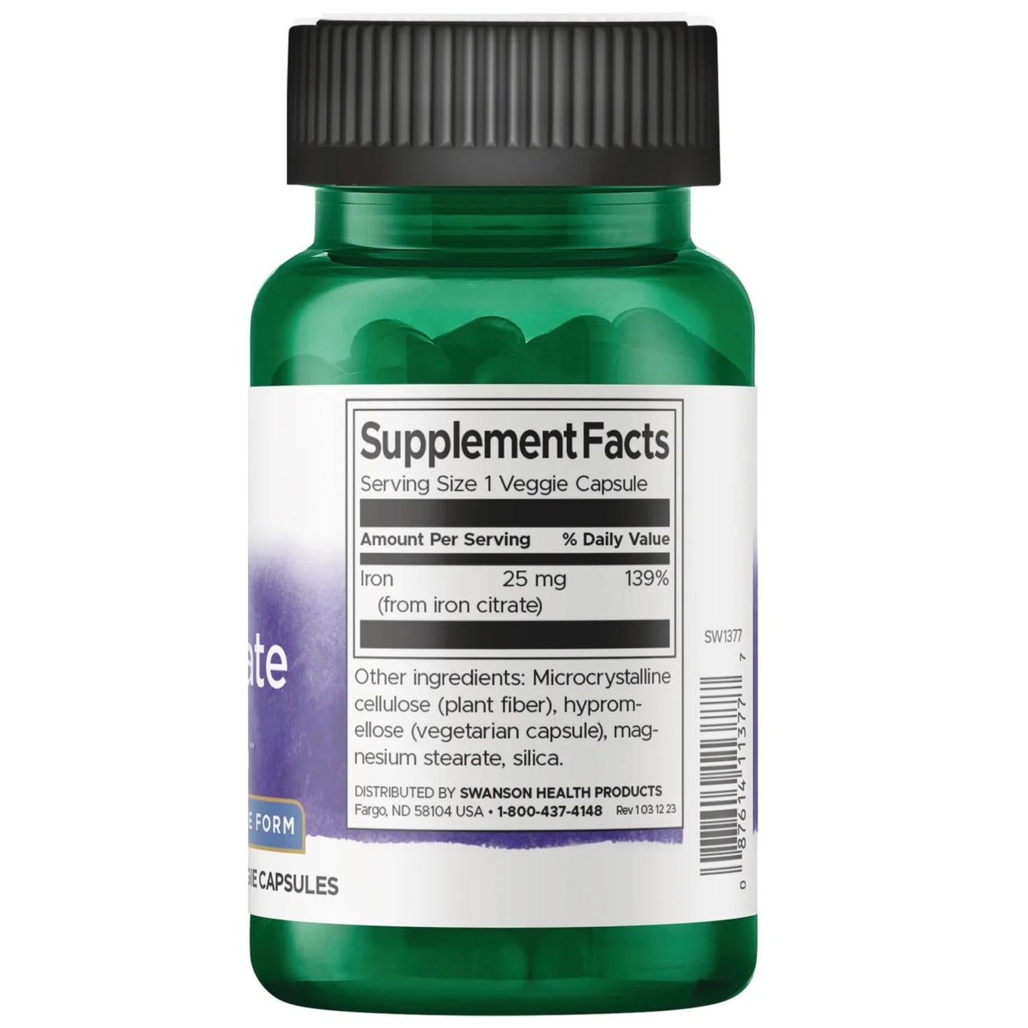 Swanson Iron Citrate 25 Milligrams Capsules 120 Count