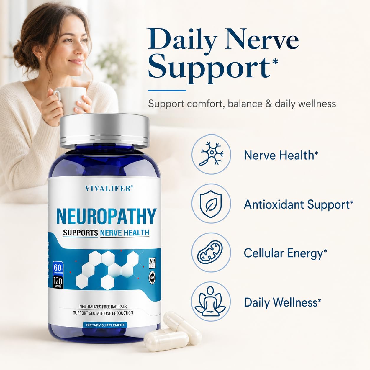 Generic Nerve Savior for Neuropathy 600mg Alpha Lipoic Acid with 300mg Benfotiamine Nerve Support Capsules 120 Capsules