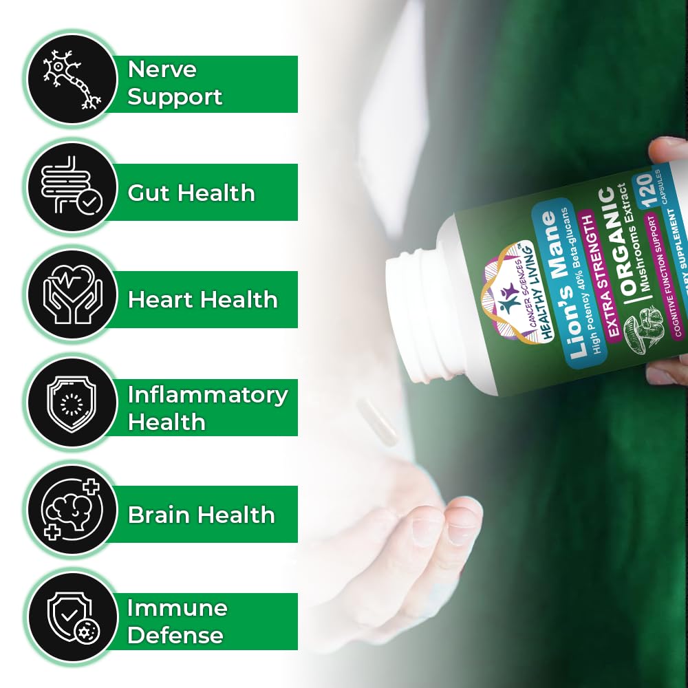 CANCER SCIENCES HEALTHY LIVING Organic Lions Mane Mushroom Supplement Capsule 120 Count
