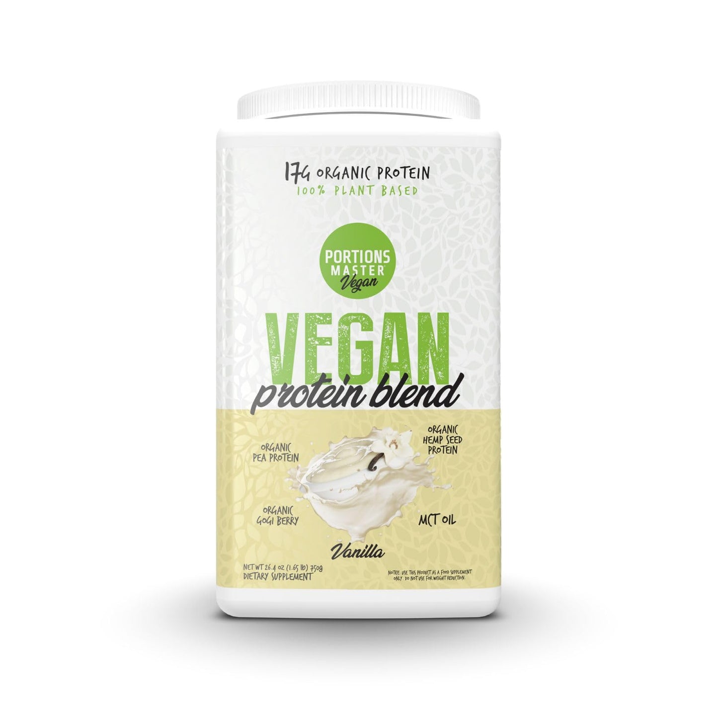 Portions Master Vegan Protein Blend Pea Hemp Goji + MCT Vanilla Powder, 26.4 Servings