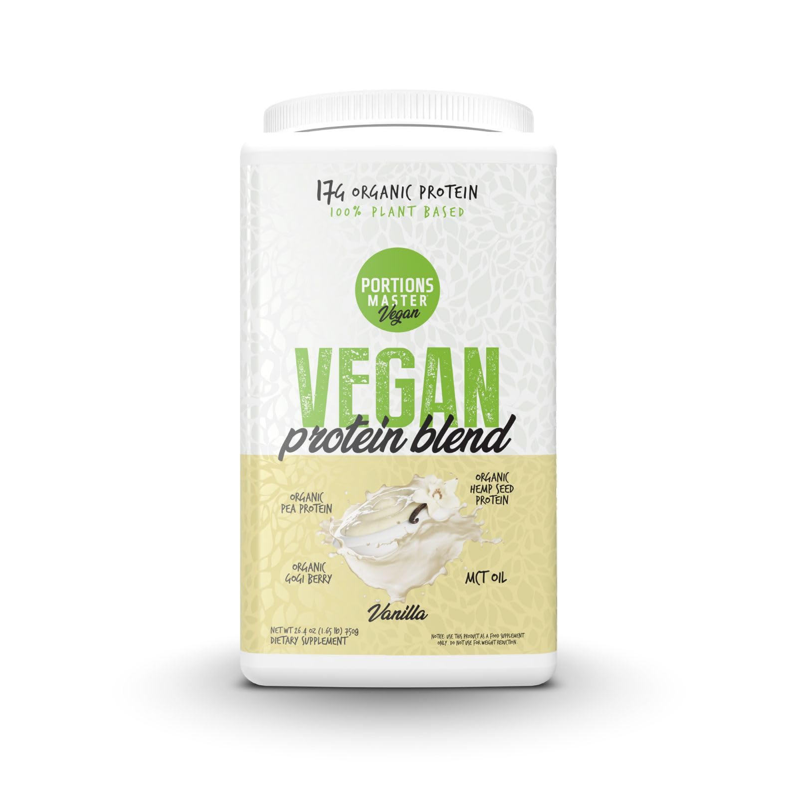 Portions Master Vegan Protein Blend Pea Hemp Goji + MCT Vanilla Powder, 26.4 Servings