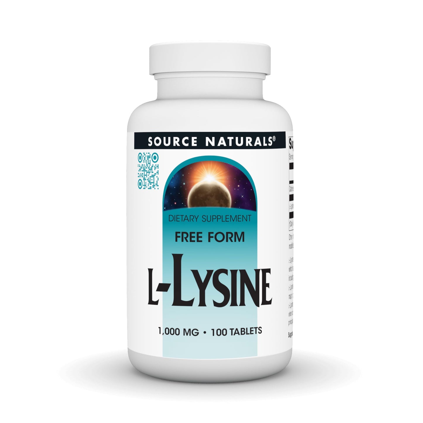 Source Naturals Free-Form L-Lysine 1000 mg Tablet, 100 Tablets