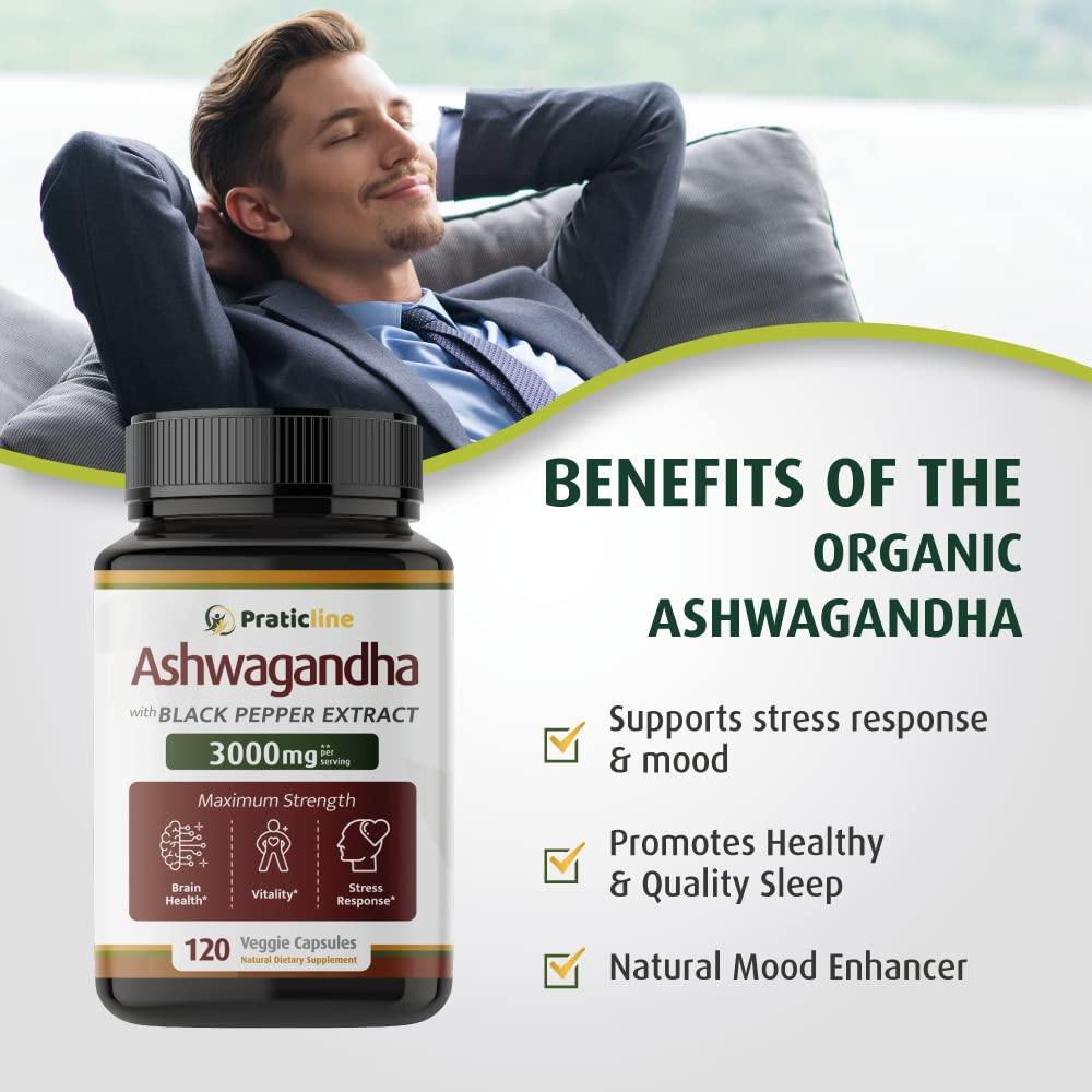 PRATIC LINE Ashwagandha Capsules 3,000 mg 120 Count