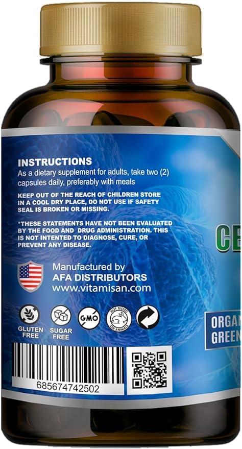 VITAMISAN AFA Stem Natural Cell Capsules, 120 Capsules, 1000 mg Each, Blue-Green Algae, Non-GMO, Gluten Free, Pack of 2