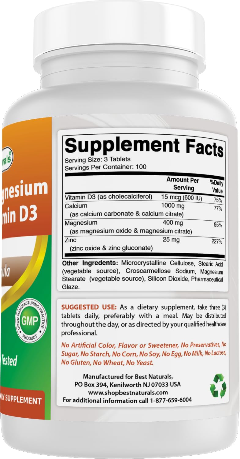 Best Naturals Calcium Magnesium Zinc with Vitamin D3 300 Tablets
