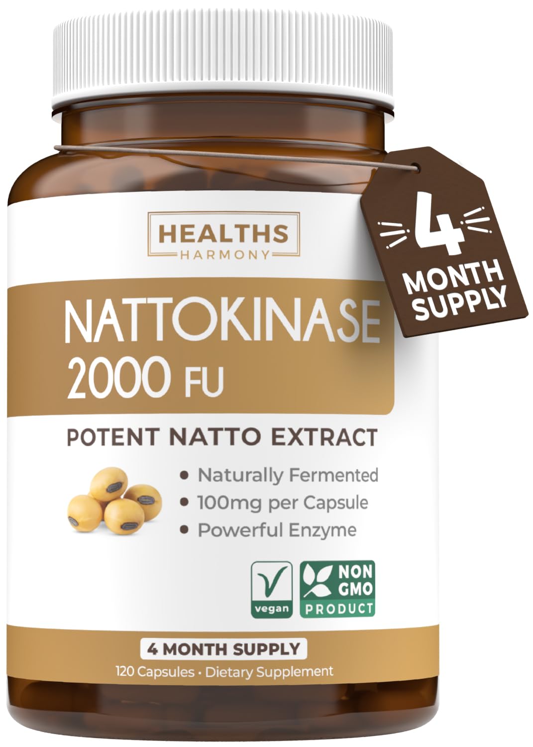 Healths Harmony Nattokinase 2000 FU Capsules, 120 Count, Non-GMO
