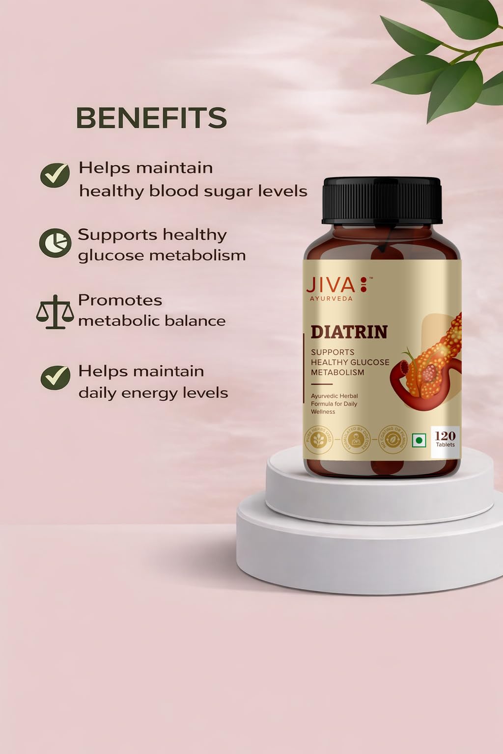 Jiva Ayurveda Diatrin Supplement - Pure Gymnema Sylvestre & Bitter Melon (Karela) - 120 Tablets