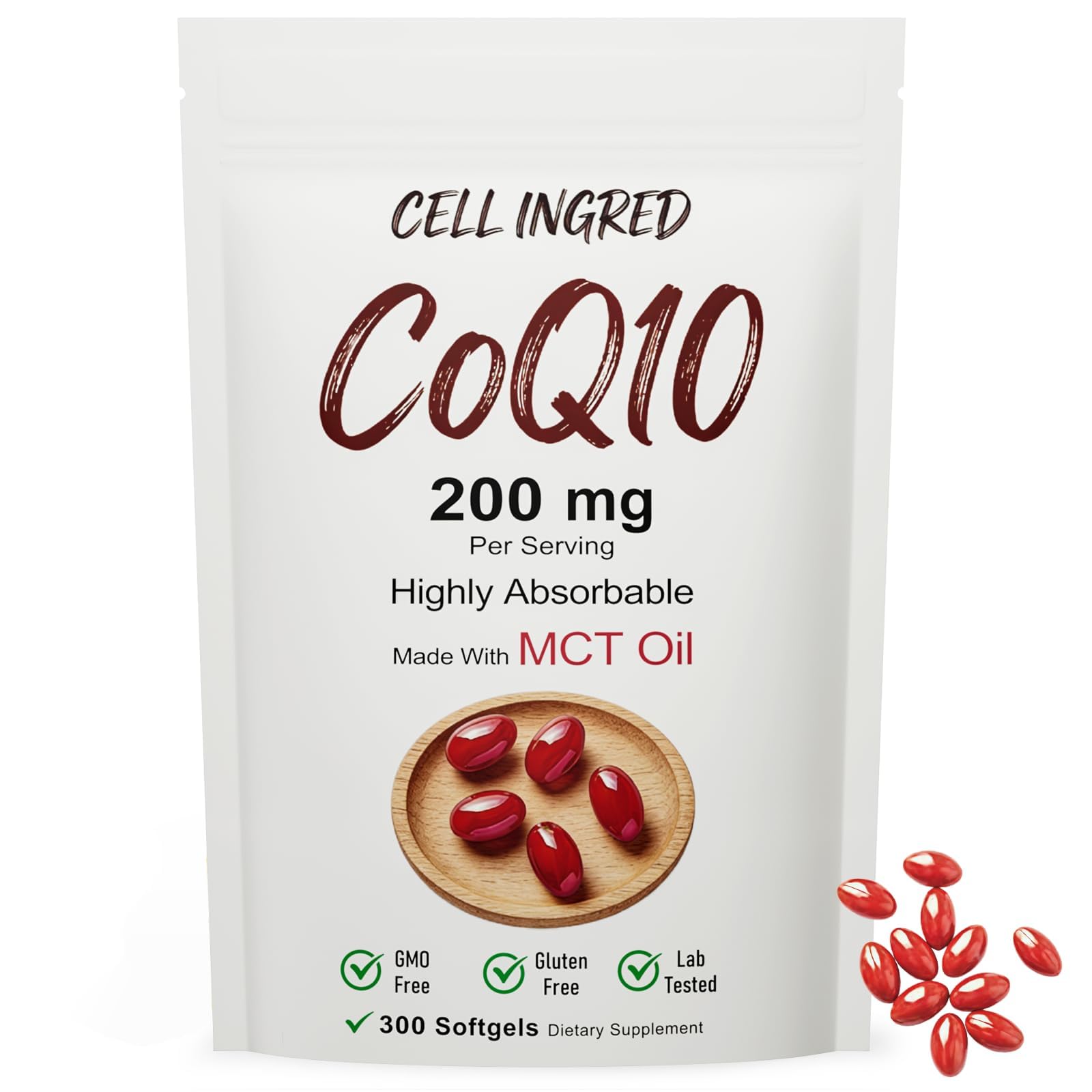 CellIngred CoQ10 200 mg per Serving Softgels, 300 Count