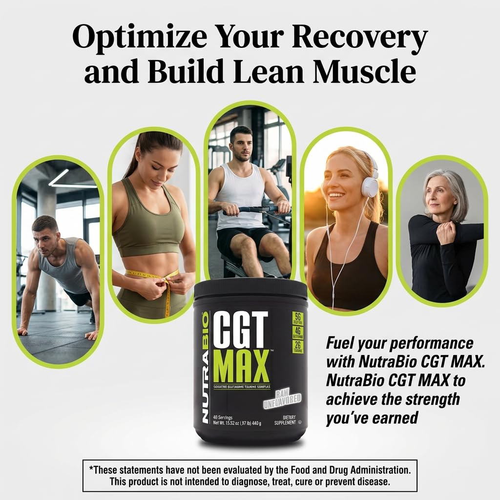 NutraBio CGT-MAX Creatine, Glutamine and Taurine Powder 15.52 Ounce