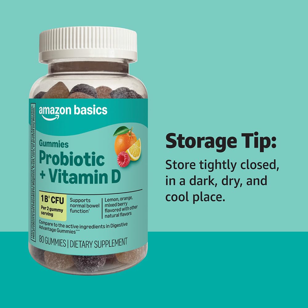 Amazon Basics Probiotic with Vitamin D Gummies, 80 Count