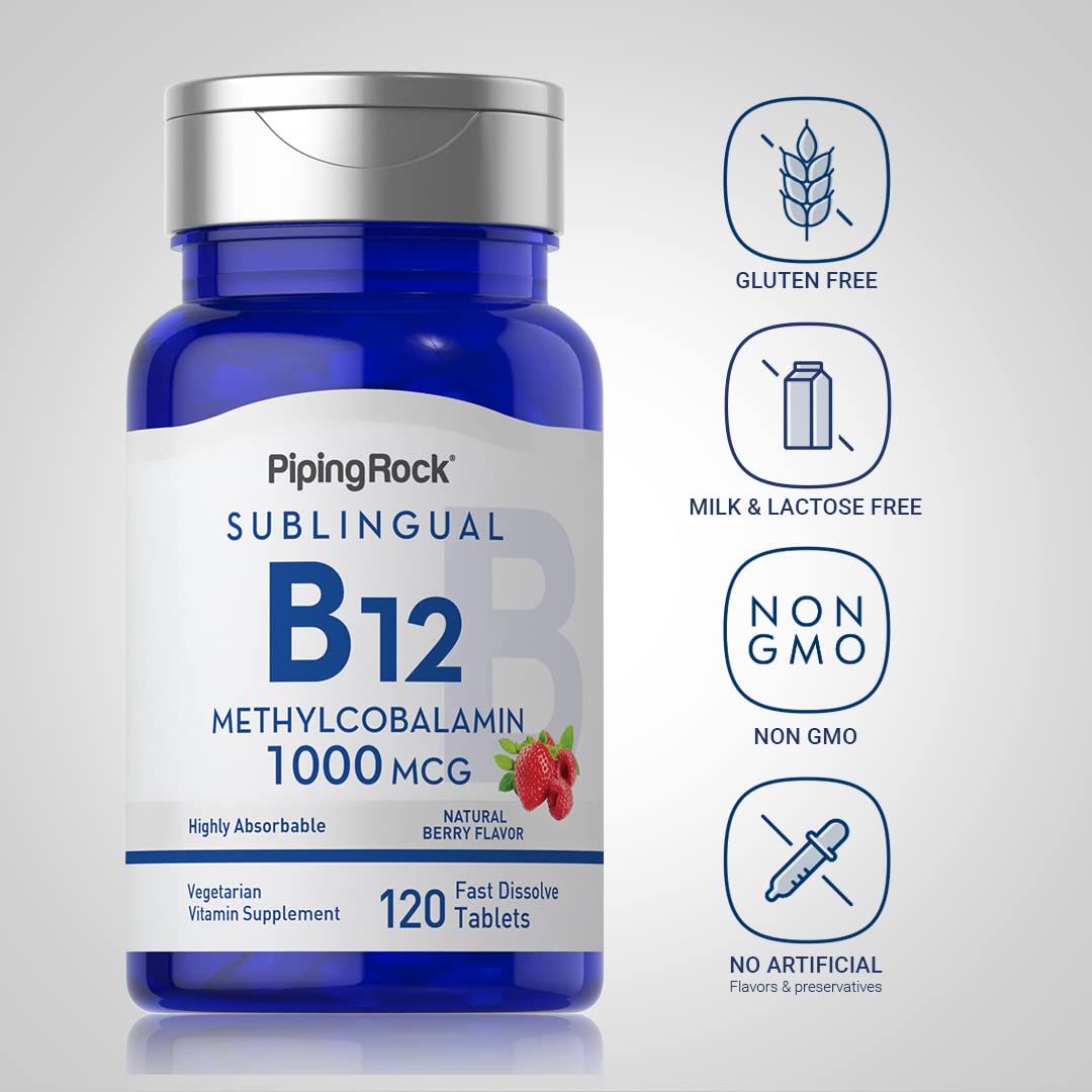 Piping Rock Vitamin B12 1000 mcg Methylcobalamin Tablets, 120 Count