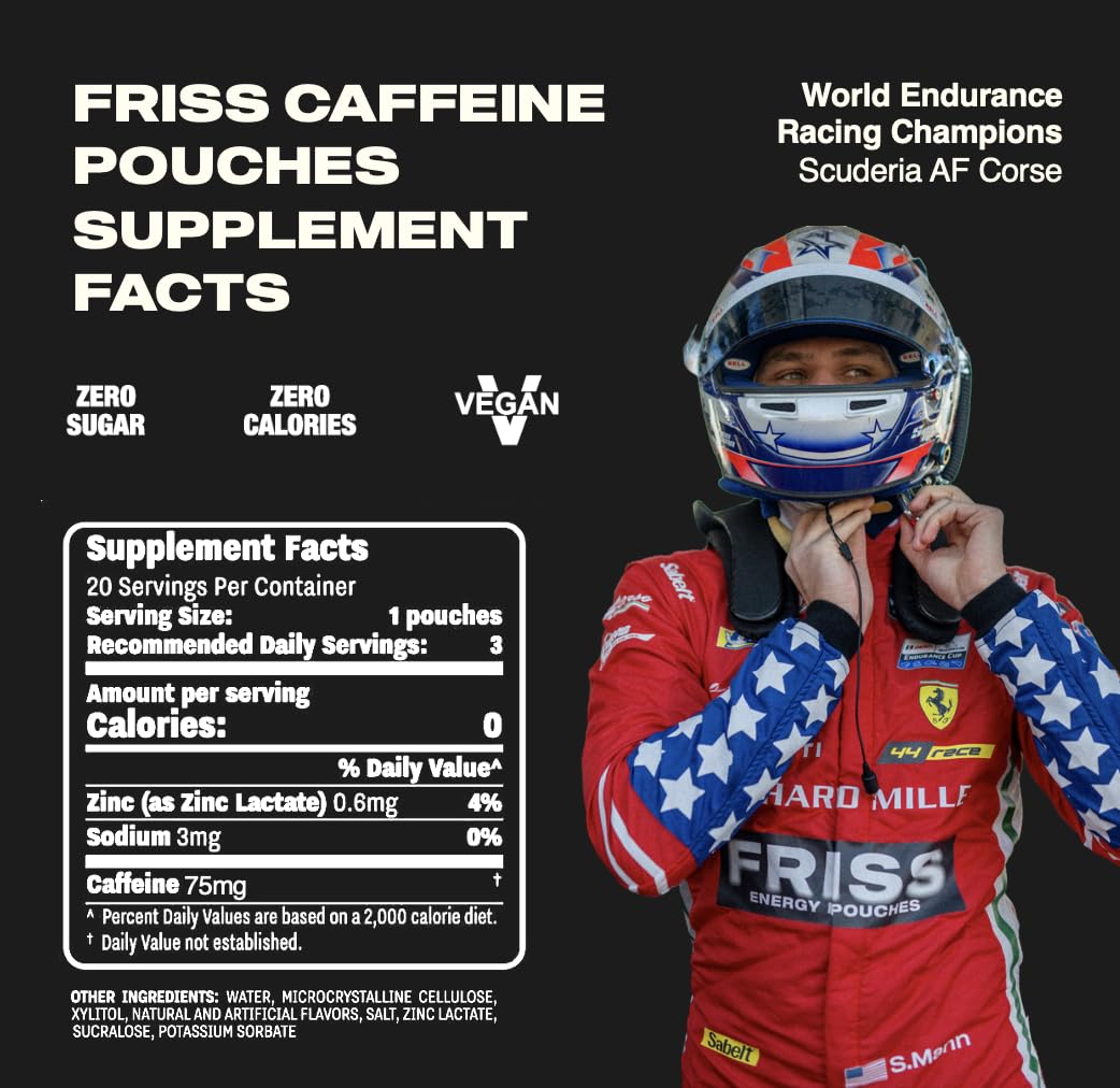 FRISS Caffeine Pouches Chewable 75mg, 20 Count