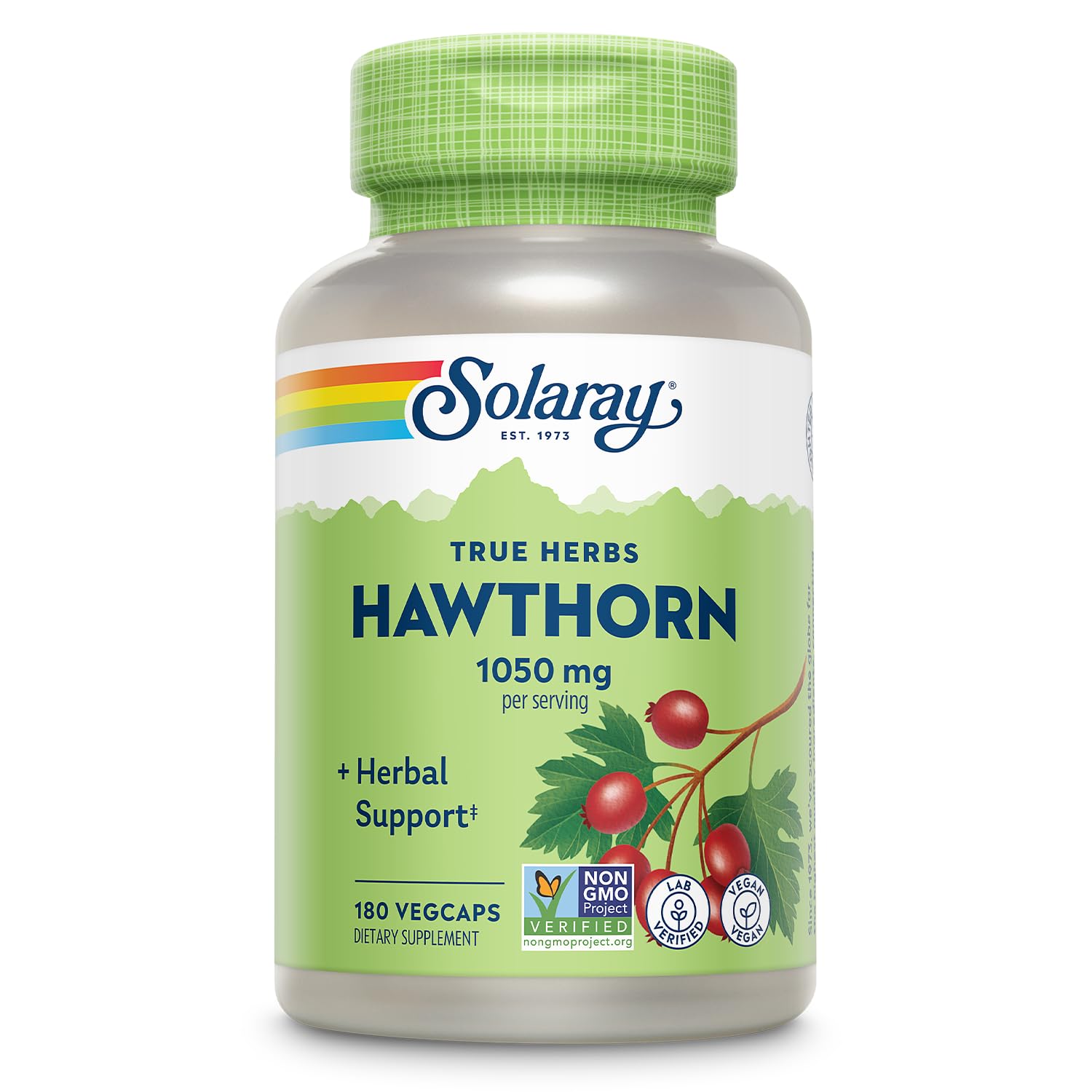 SOLARAY Hawthorn Berry Capsules 1050 mg – Soothing Herbal Support – Vegan, Non-GMO, 180 VegCaps