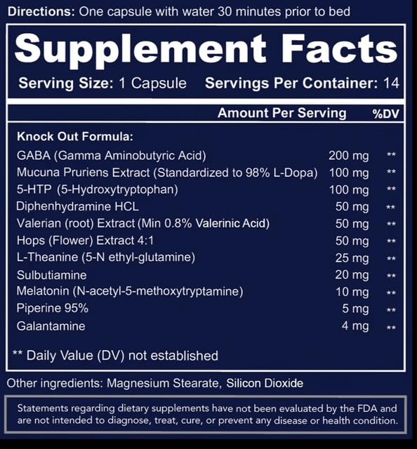 Generic Knock Out Nighttime Relaxation & Rest Support Supplement, 28 Capsules