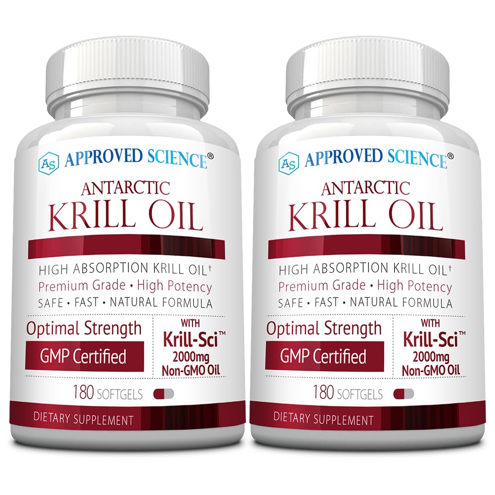 Approved Science Krill Oil Softgels, 2000mg Antarctic Krill Oil, 650mcg Astaxanthin, 260mg EPA, 160mg DHA, 360 Softgels