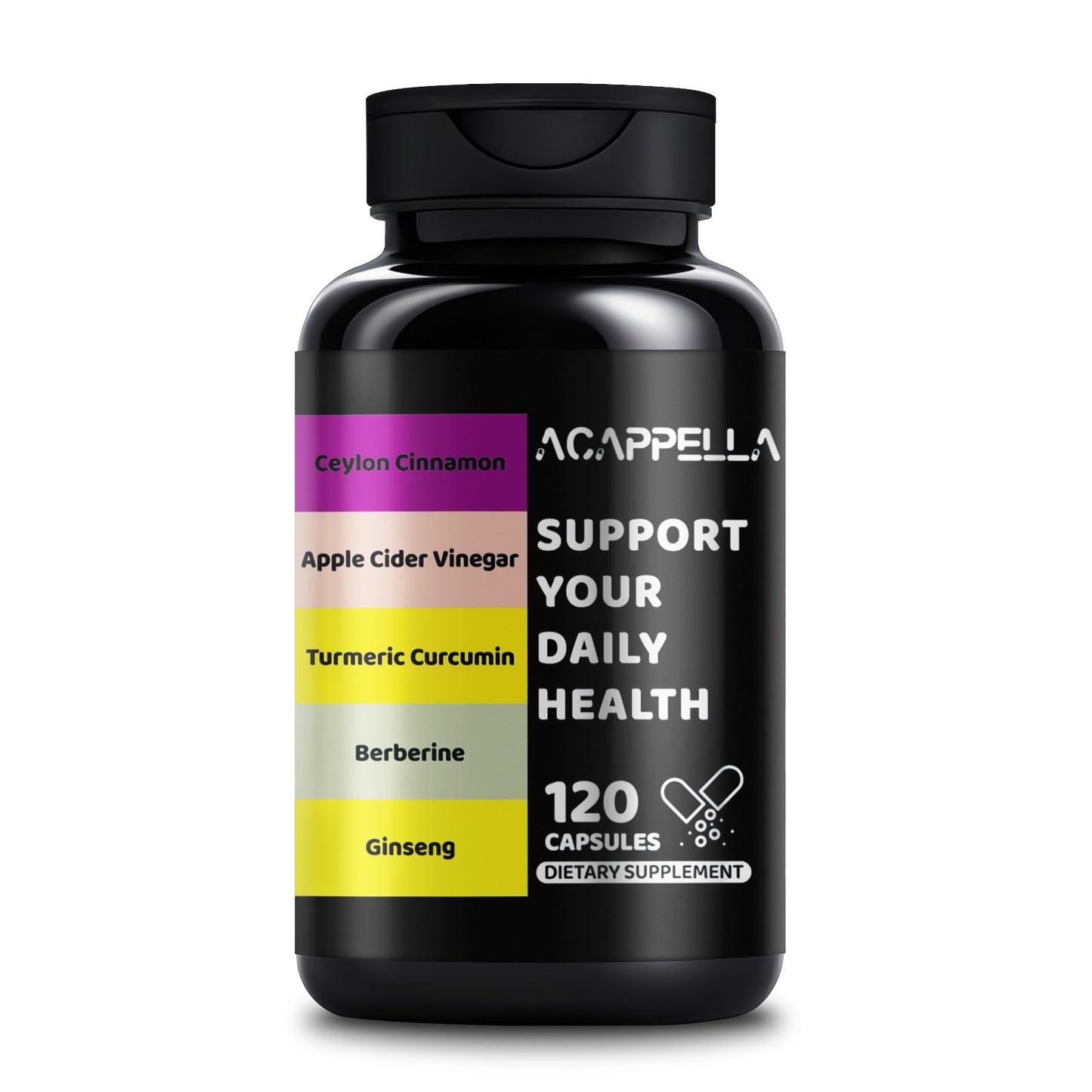 ACAPPELLA Berberine Turmeric Supplement & Apple Cider Vinegar Turmeric Cinnamon Bitter Melon Milk Thistle Fenugreek Complex 120 Capsules