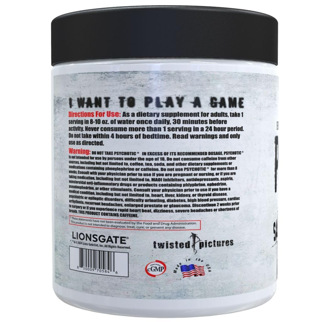 Insane Labz Psychotic SAW High Stim Pre Workout Powder with OxyGold and AMPiberry, 6.6 Ounce