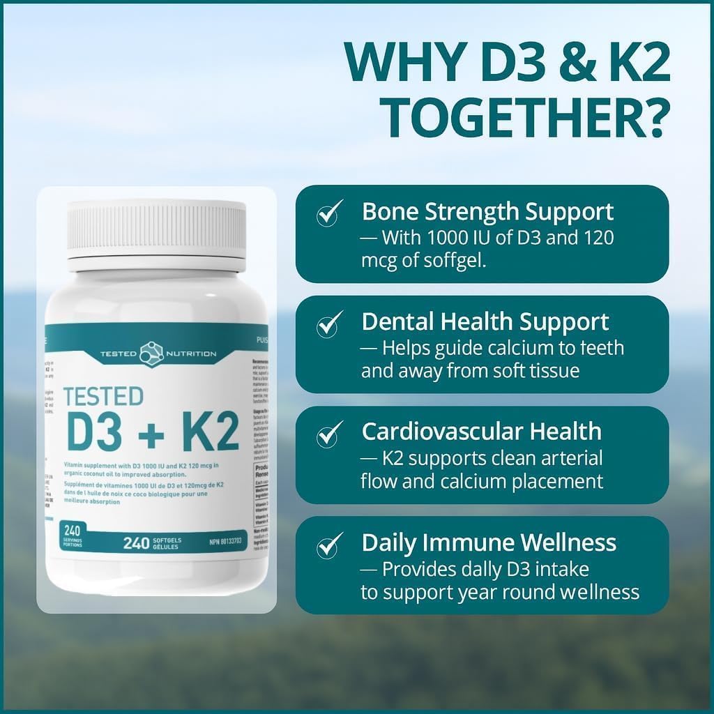Tested Nutrition D3 + K2 Softgels, 240 Softgels