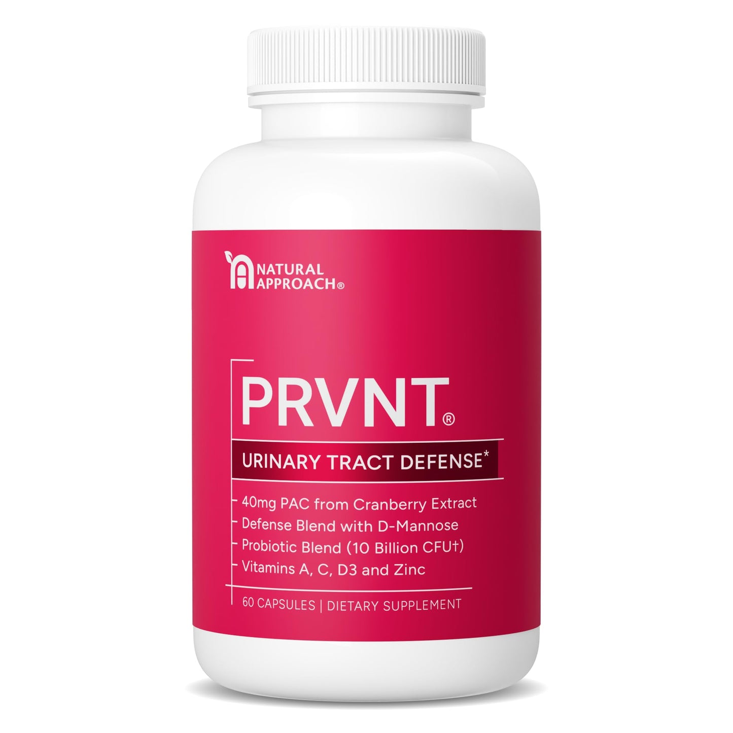 PRVNT Urinary Tract Defense with Cranberry PAC, D-Mannose, Probiotics & Vitamins, 60 Capsules