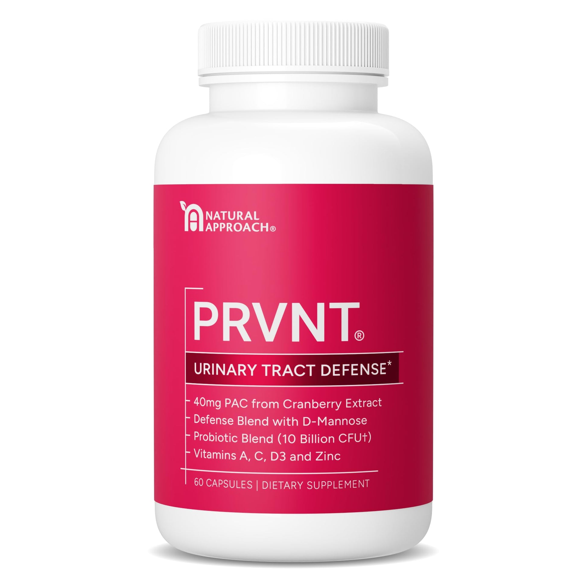 PRVNT Urinary Tract Defense with Cranberry PAC, D-Mannose, Probiotics & Vitamins, 60 Capsules