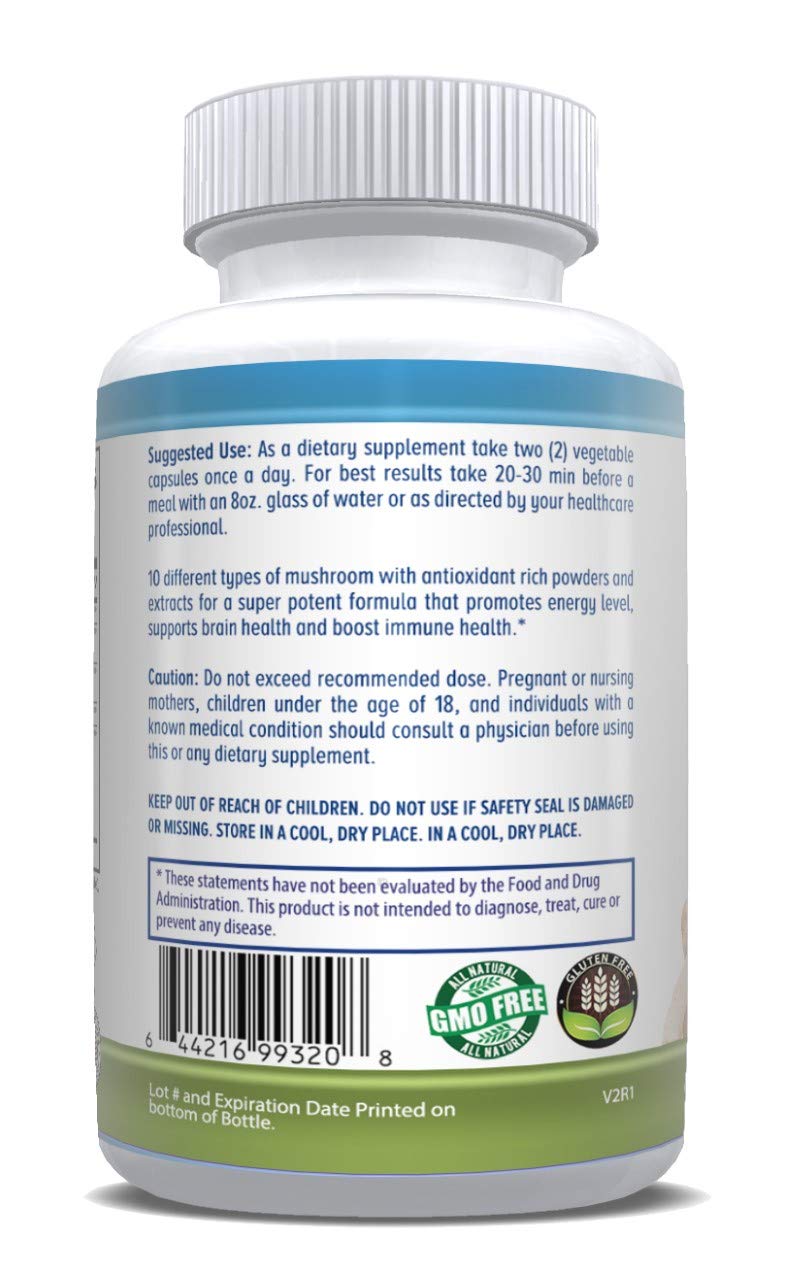 Daily Health 10 Mushroom Blend Complex All Natural Extract Vegan Friendly 180 Veg Capsules