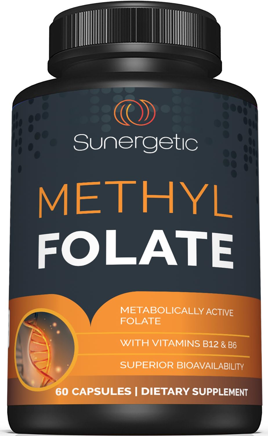 Sunergetic Methyl Folate Supplement with Methylated B12 and B6, Magnafolate Metabolically Active Folate, 400 mcg per Capsule, 60 Capsules