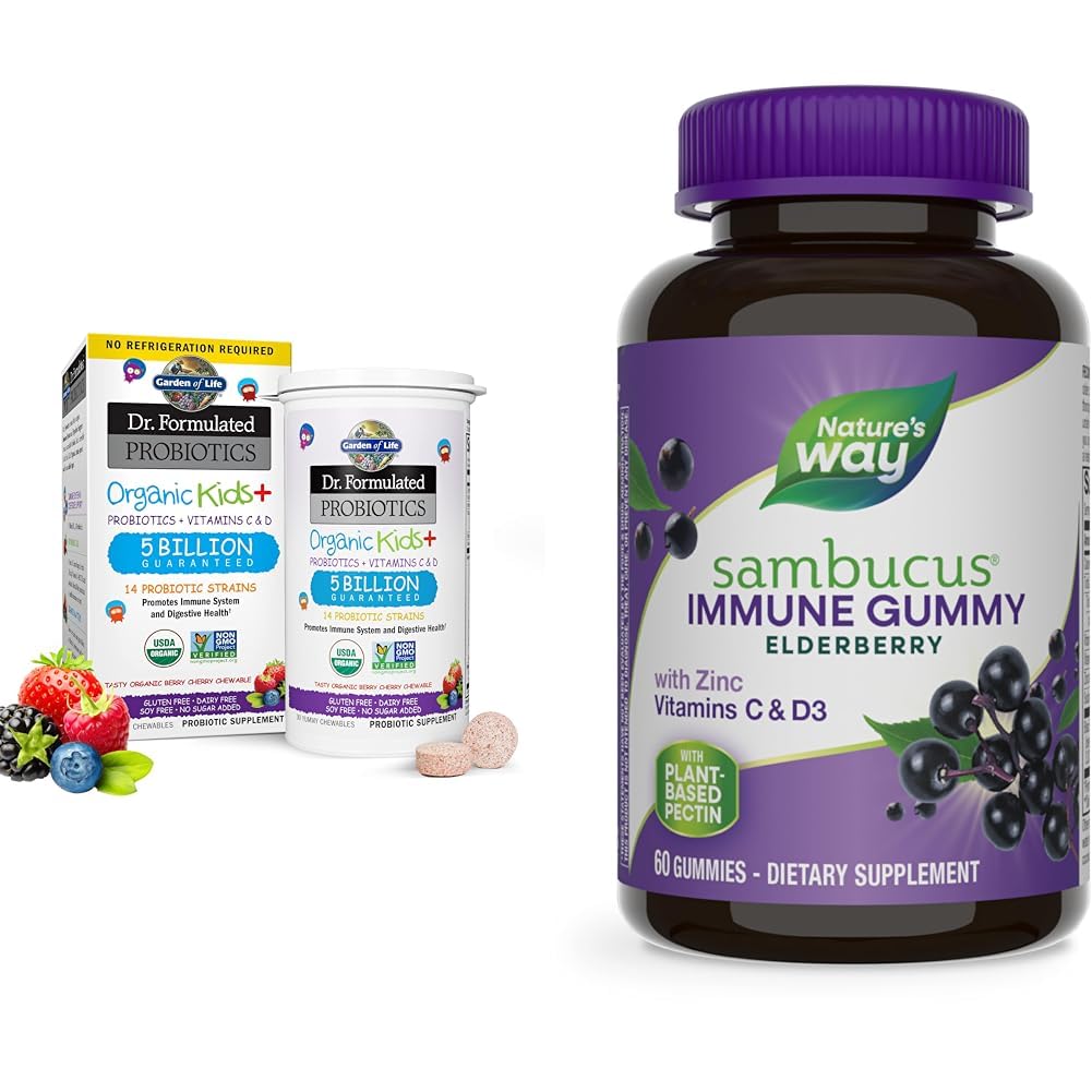 Garden of Life Dr. Formulated Probiotics Organic Kids+ Plus Vitamin C & D Gummies, 60 Count