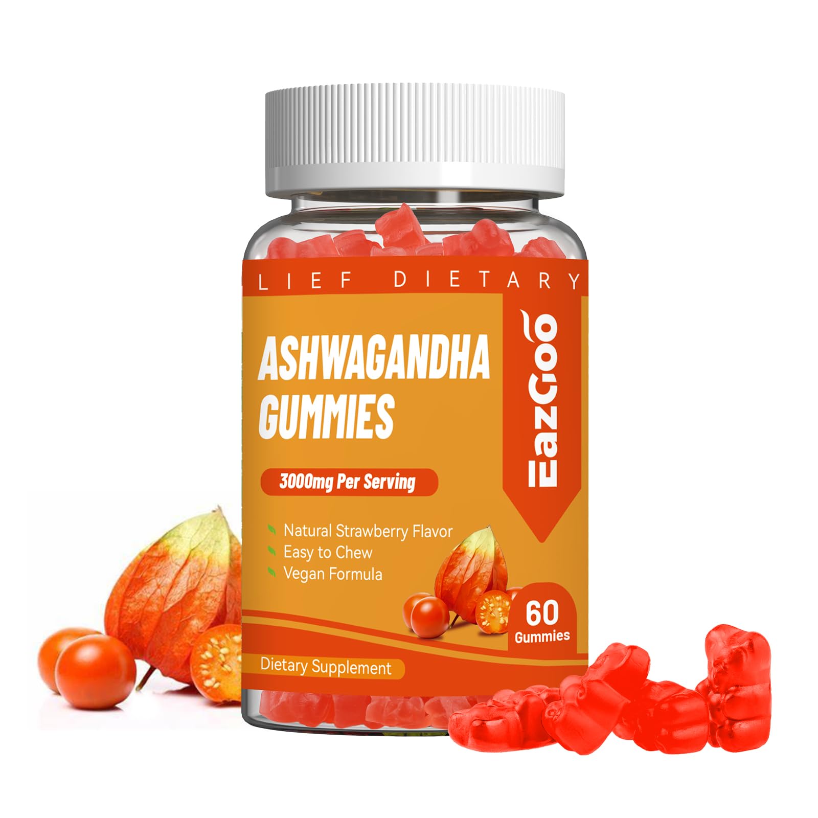 EAZGOO Ashwagandha Root Extract 3000mg with Vitamin D3 Gummies, 60 Count