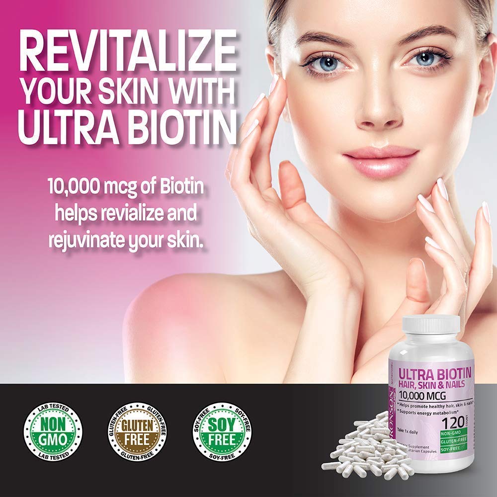 Bronson Marine Collagen Peptides Hydrolyzed Protein + Ultra Biotin 10,000 Mcg Hair Skin and Nails Supplement Powder 2