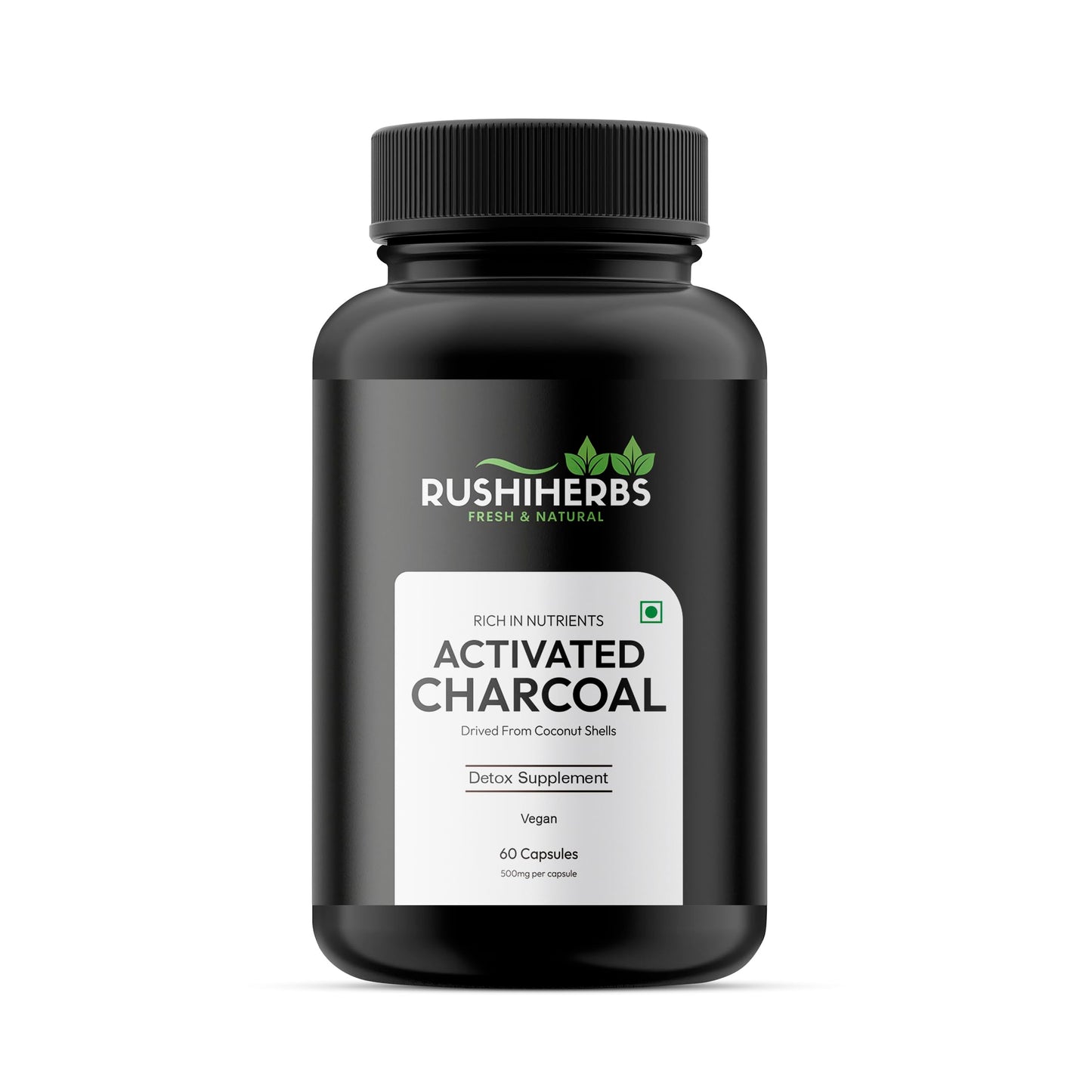 RUSHIHERBS Activated Charcoal 500 mg Capsule, 1 Count