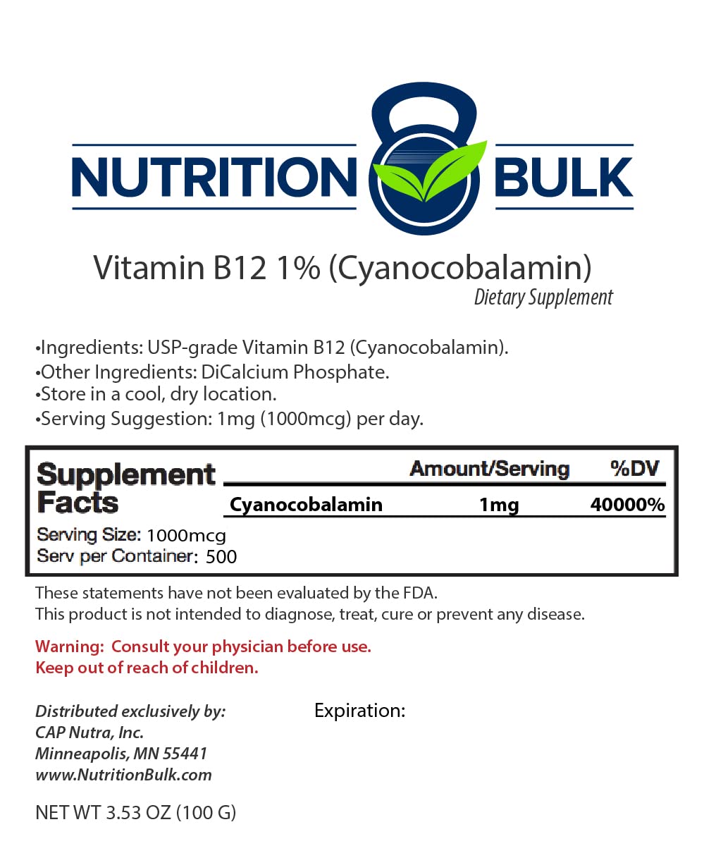 Nutrition Bulk Vitamin B12 Powder, 3.53 oz (100 g)