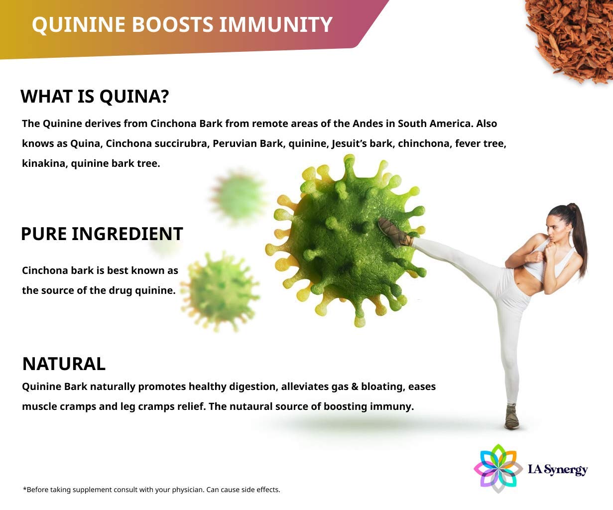LA Synergy Quinine Quina 500mg Capsules, 100 Count