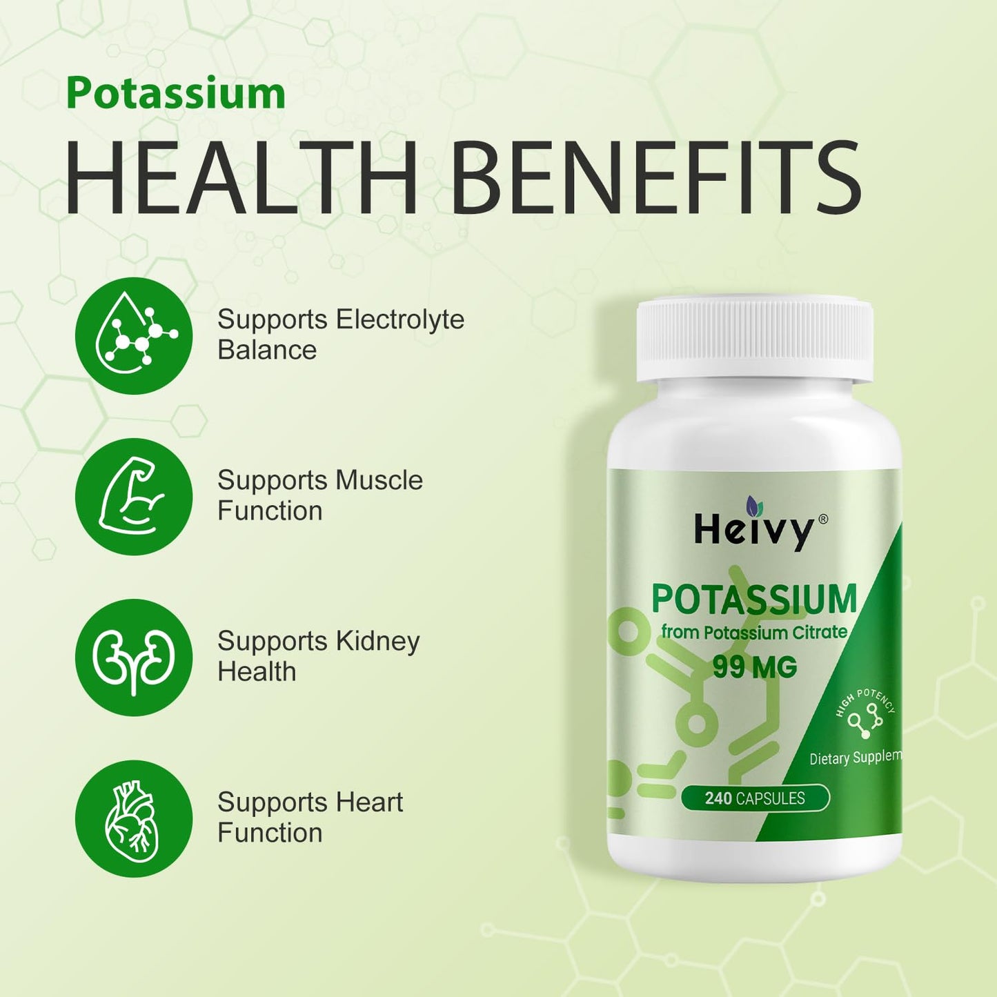 Heivy Potassium Citrate 99mg Capsules, 500 Count