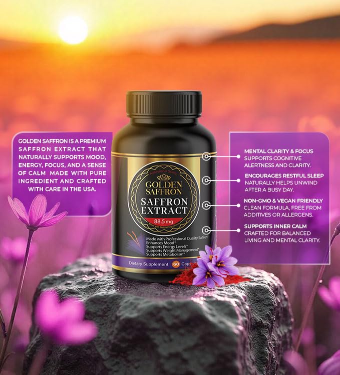 GOLDEN SAFFRON Saffron Extract Capsules 60 Count