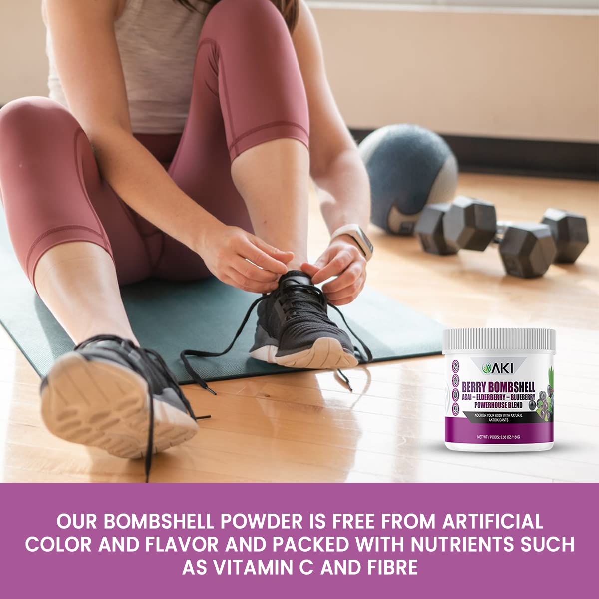 AKI ORGANIC Berry Bombshell Acai, Elderberry & Blueberry Blend Powder 5.2911