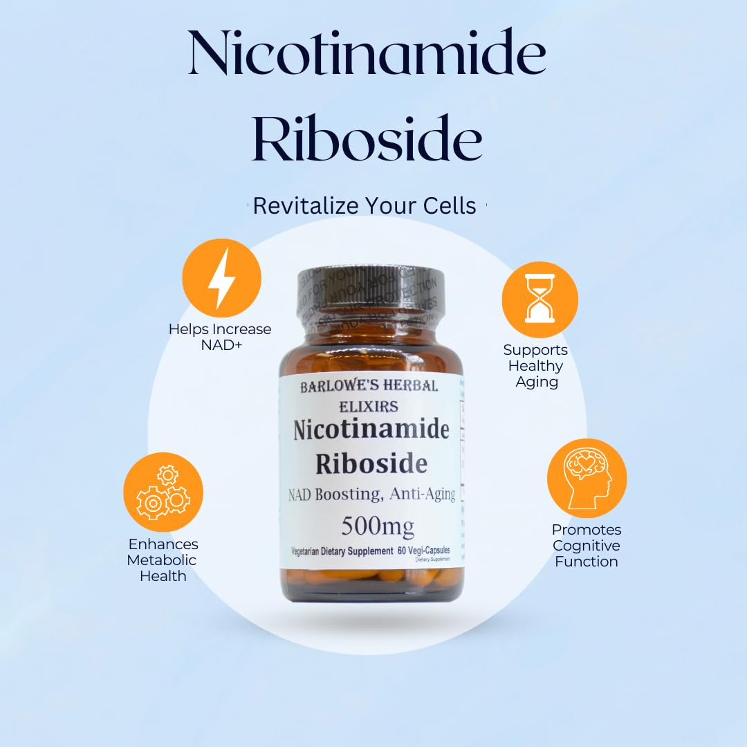 Barlowe's Herbal Elixirs Nicotinamide Riboside 500mg Per Capsule, 60 Capsules