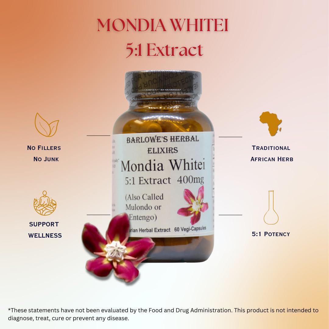 Barlowe's Herbal Elixirs Mondia Whitei 5:1 Extract 400mg Per Capsule, 60 Capsules