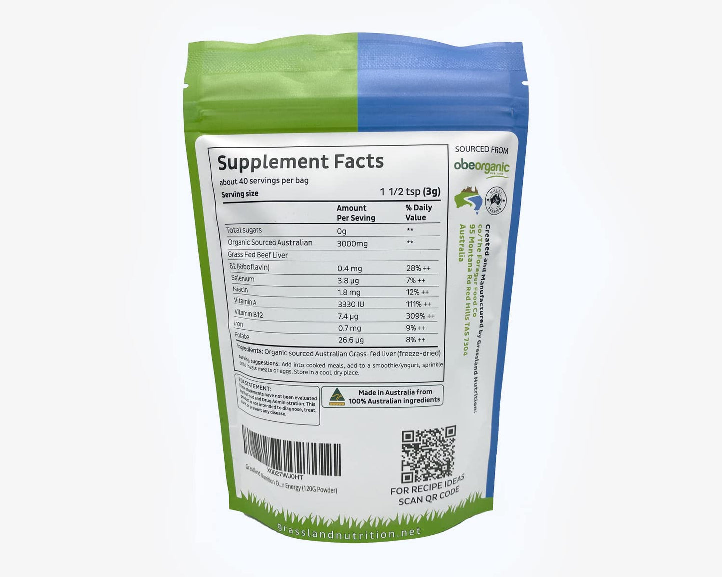 Grassland Nutrition Organic Grass Fed Beef Liver (Freeze Dried) Powder, 4.23 oz