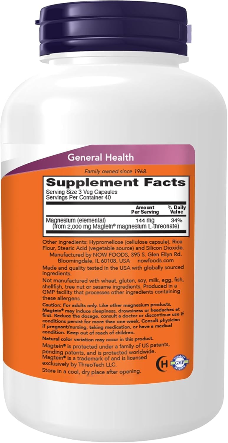 NOW Foods Magtein Magnesium L-Threonate Capsules, 240 Count