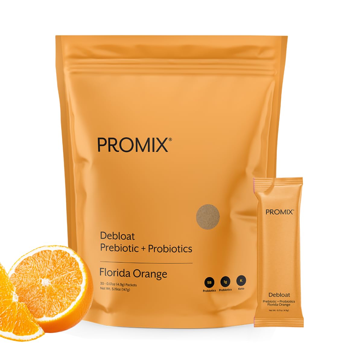 ProMix Nutrition Debloat Prebiotics & Probiotics, Florida Orange Powder, 30 Count