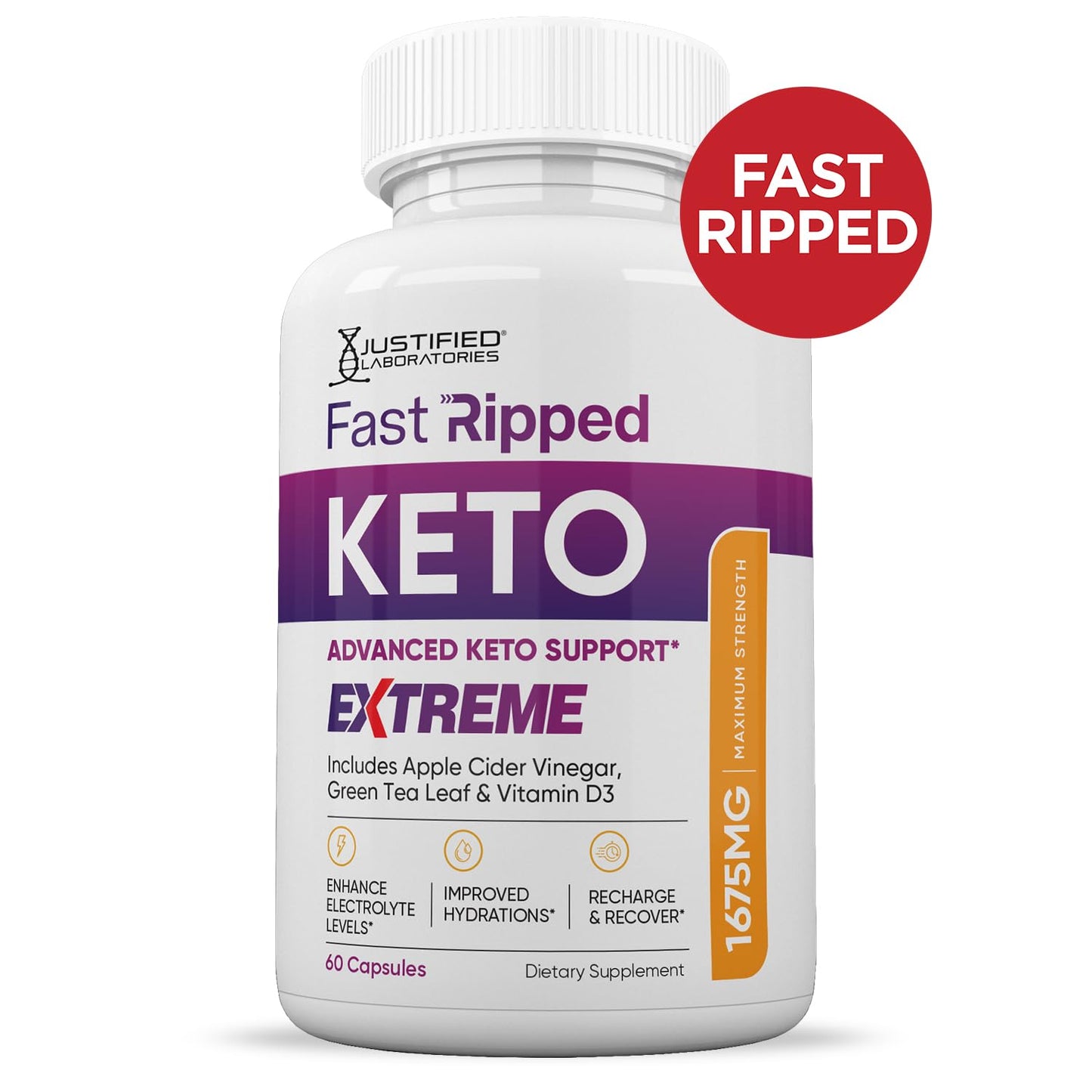 Justified Laboratories Fast Ripped Keto ACV Extreme Pills 1675MG Keto Support Blend 180 Capsules