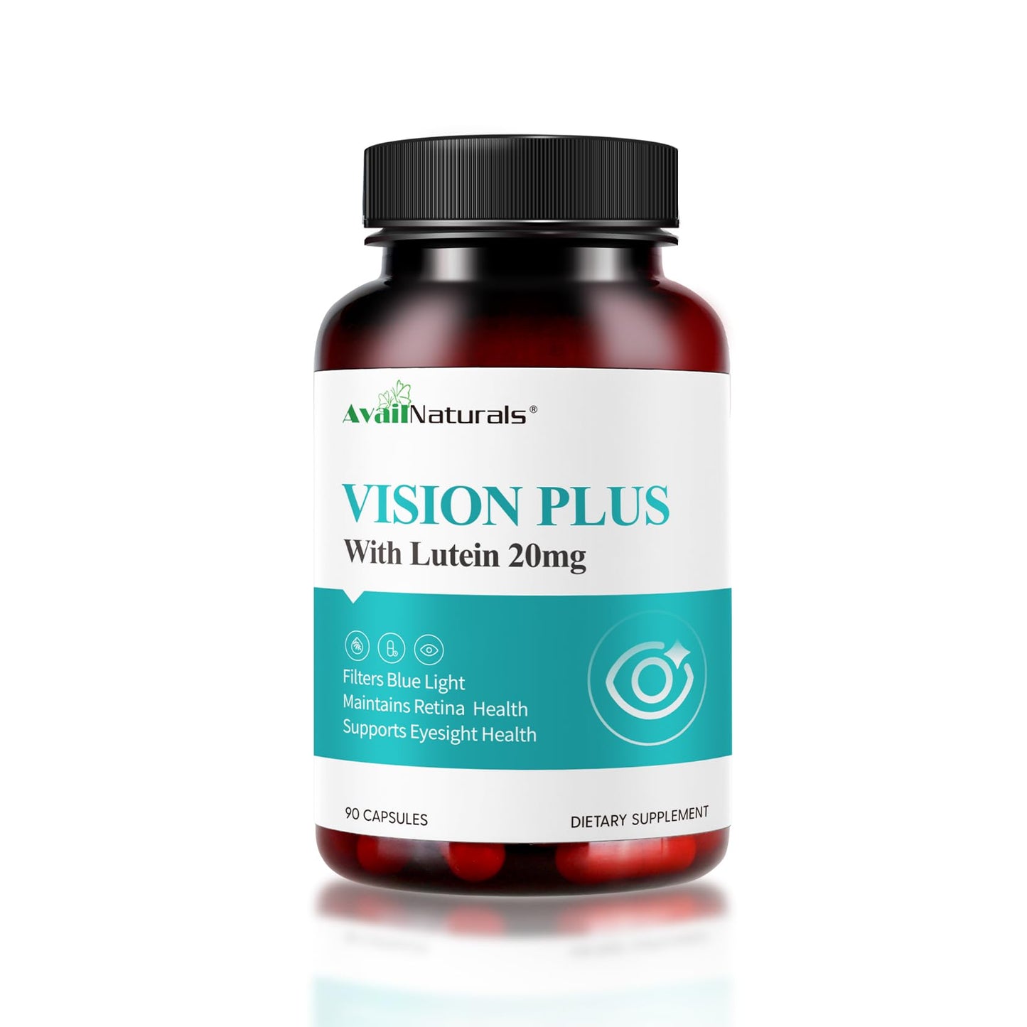 AvailNaturals Vision Plus Eye Vitamins Capsules with Lutein 20mg, Bilberry & Blueberry Extract 90 Capsules