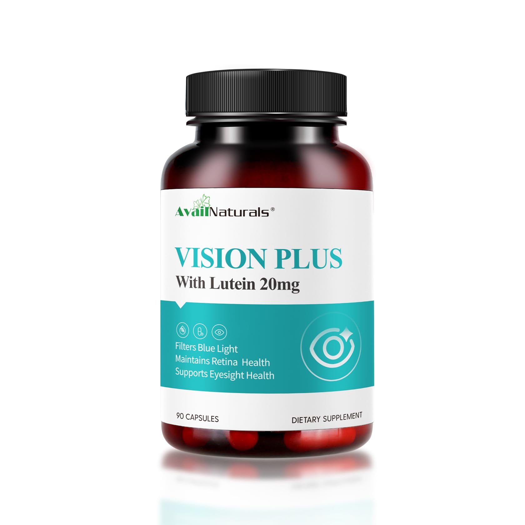 AvailNaturals Vision Plus Eye Vitamins Capsules with Lutein 20mg, Bilberry & Blueberry Extract 90 Capsules