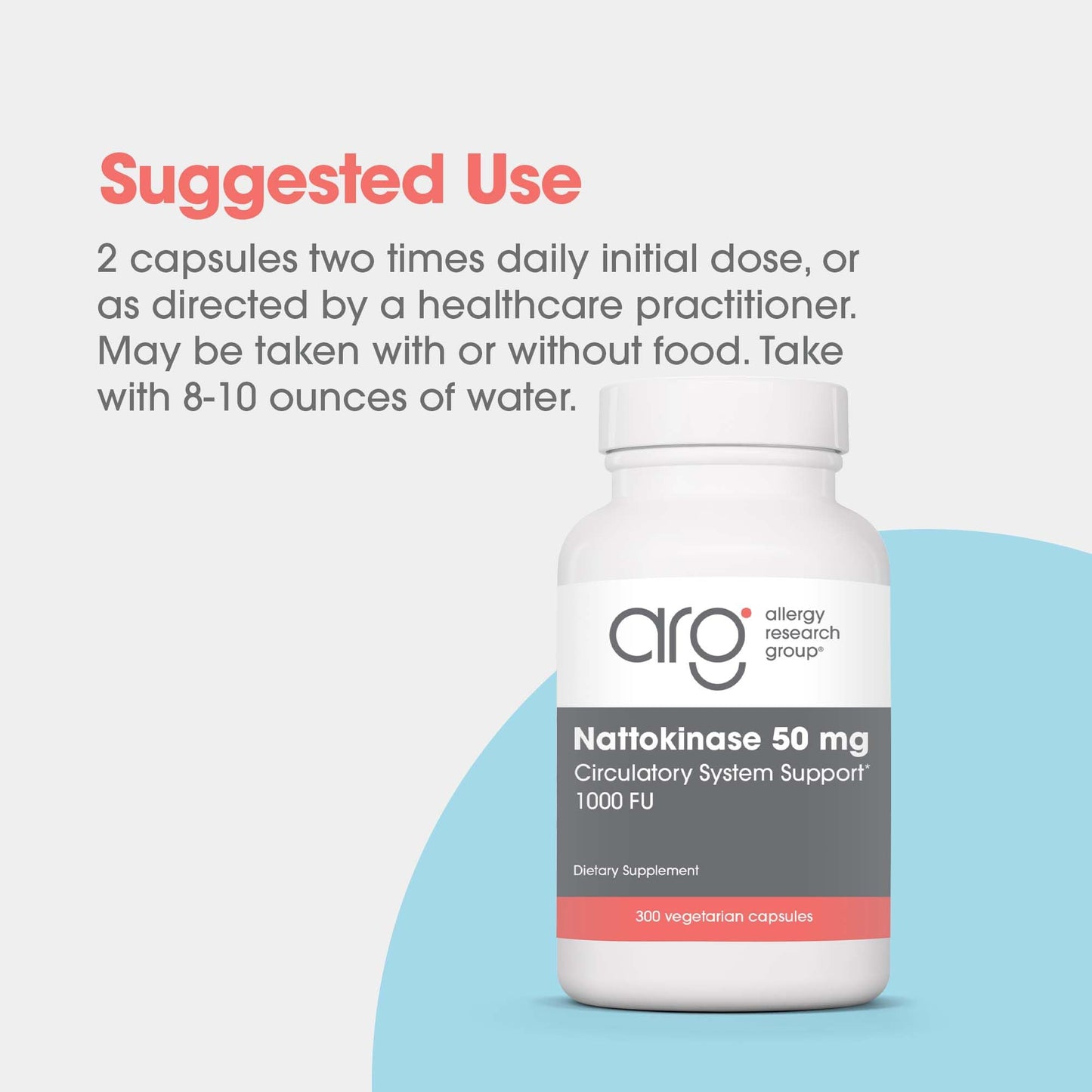 Allergy Research Group ARG Nattokinase 50 mg - Supplement to Support Healthy Circulation - Delivers NSK-SD from Fermented Soybeans per Serving - 300 Capsules
