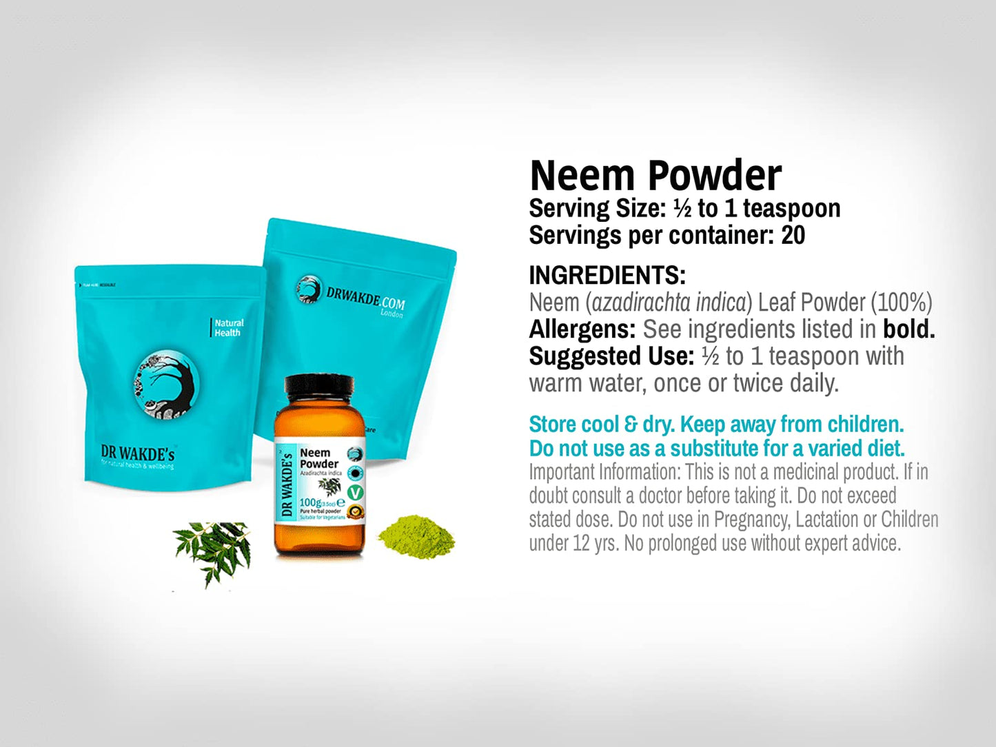 DR WAKDE's Neem Powder (Azadirachta Indica), 3.53 oz