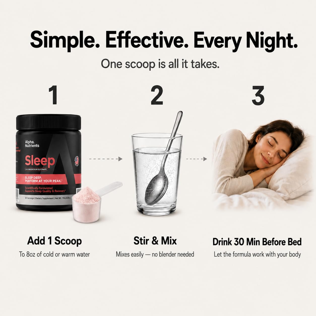 Alpha Nutrients Sleep Powder Magnesium Glycinate Glycine Powder for Sleep, L-Theanine and Inositol, Melatonin-Free Supplement for Adults, Natural Watermelon, 7 Ounce