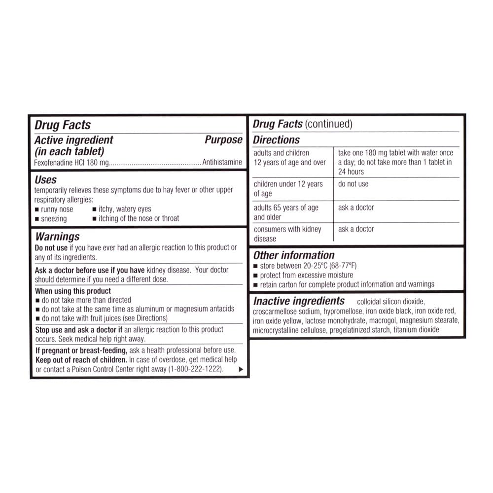 Quality Choice Fexofenadine HCl 180 mg Tablet 15 Count
